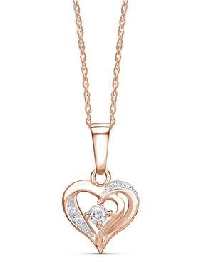 0.25 Cttw Wishrocks Baguette & Round Diamond Heart and Flower Pendant in 14K Gold Over Sterling Silver 0.25 Cttw Wishrocks Baguette & Round Diamond Heart and Flower Pendant in 14K Gold Over Sterling Silver